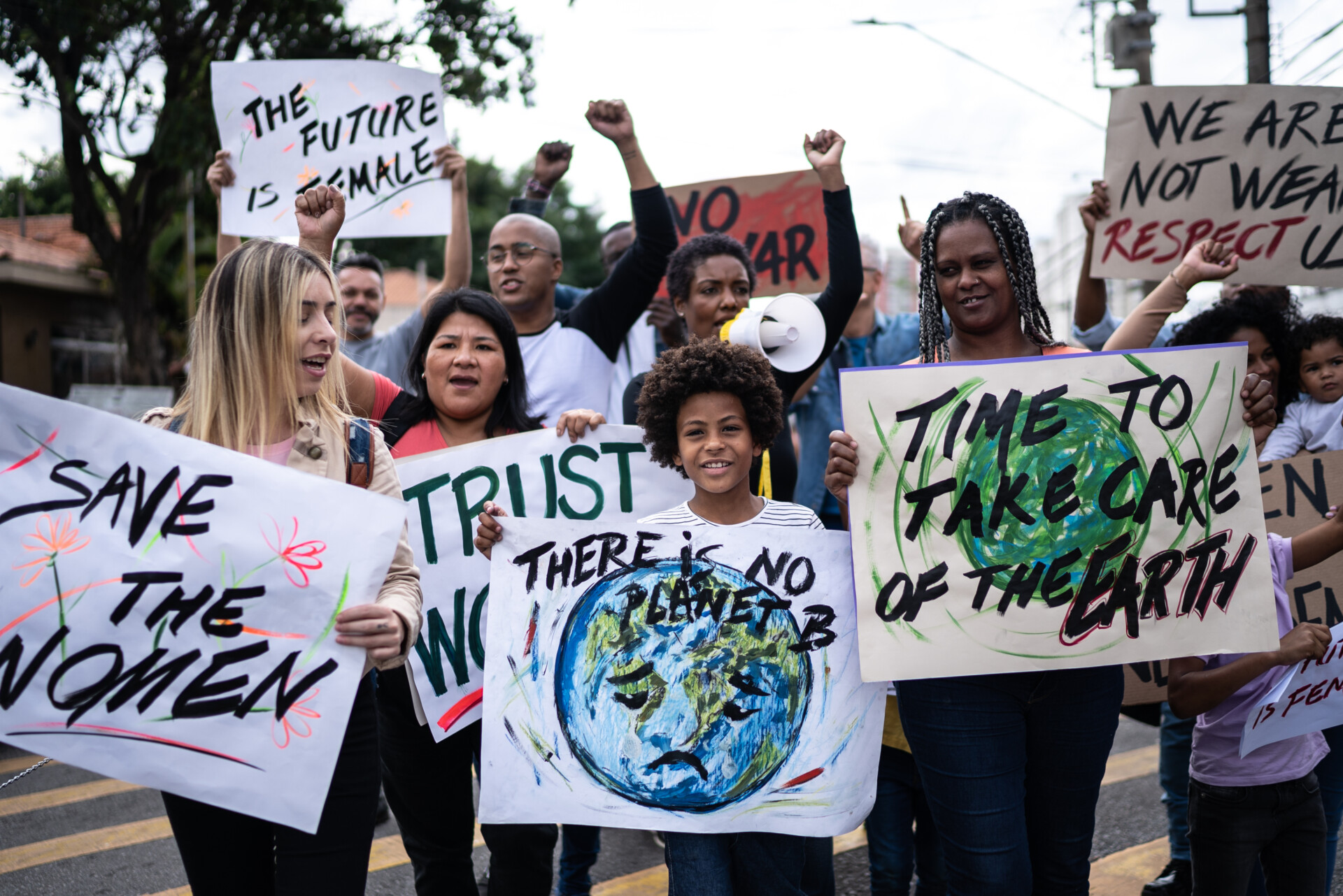 People protesting in the street